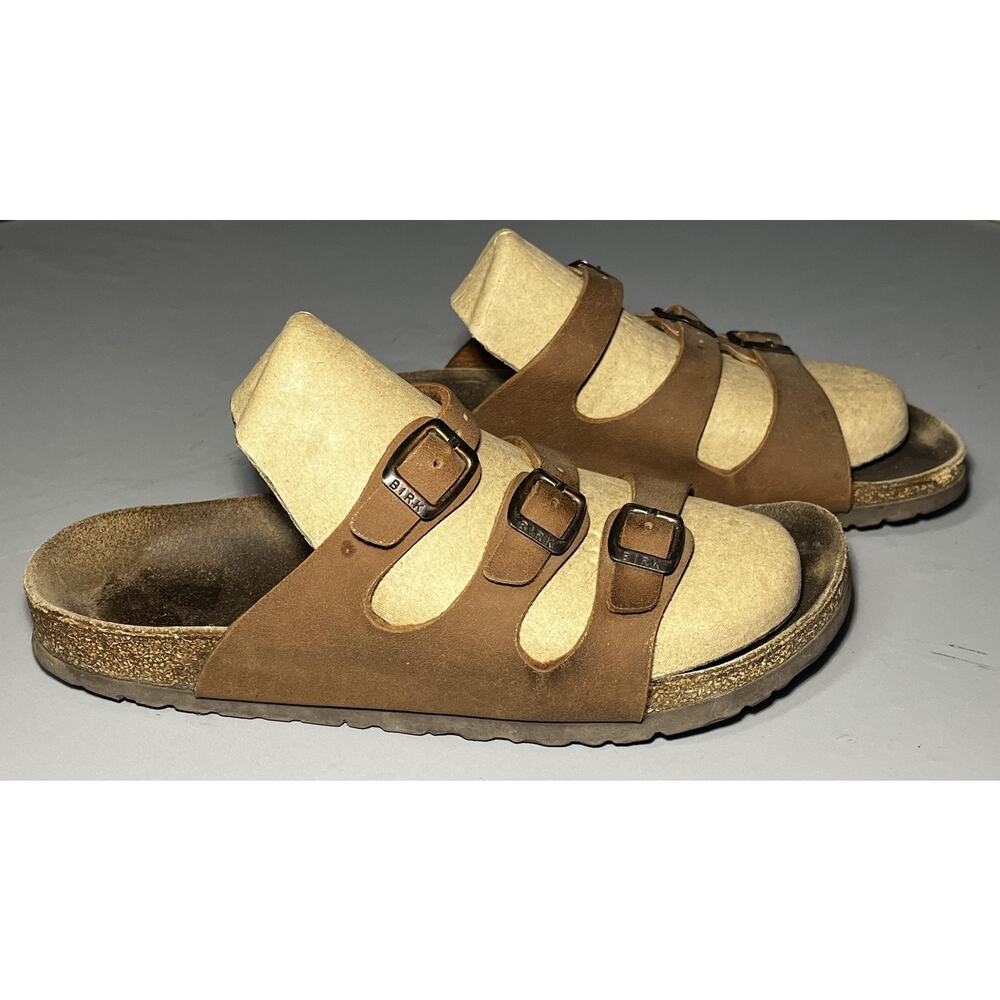 Birkenstock Sandals EU 40 Womens 9 - 9.5 Brown Leather 4 Strap Cork Footbed